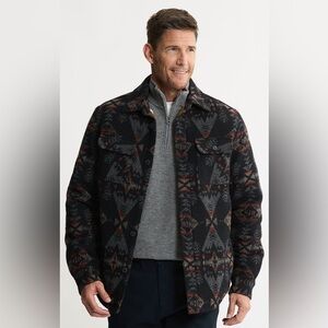 Jachs Mens L Black Gray Aztec Pattern Jacket Southwestern Ranch Cowboy Cabin